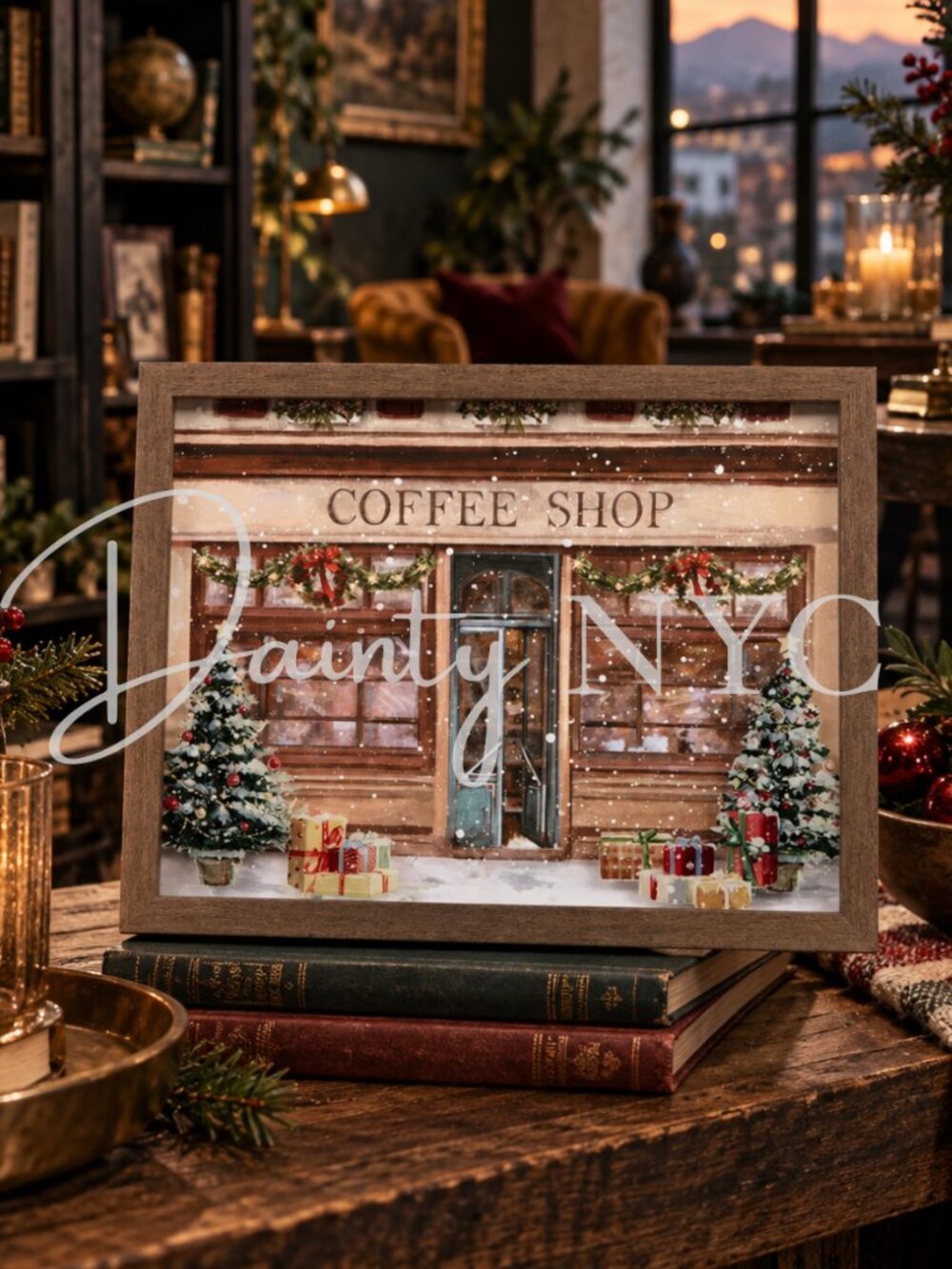 Christmas Winter Coffee Shop Framed Wall Decor
